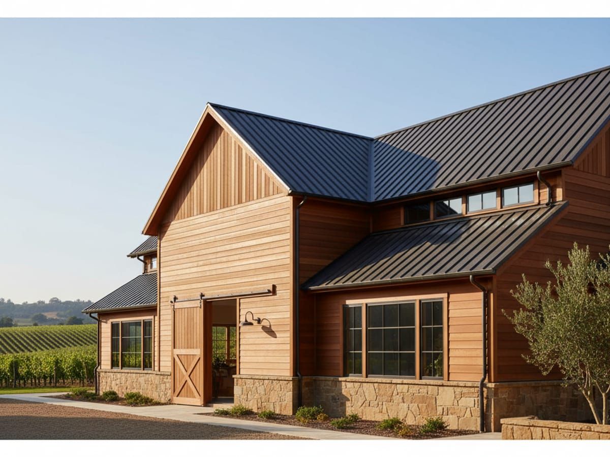 Barndominium exterior showing traditional barn materials