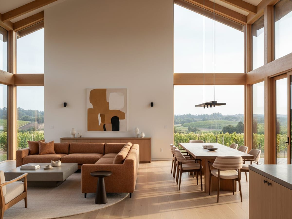 Modern ADU open living area with high ceilings