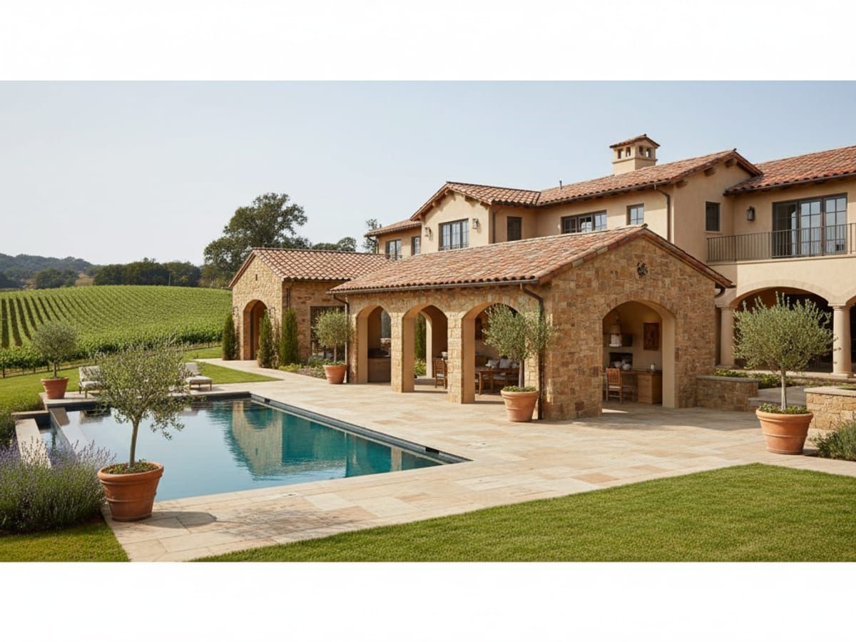 Pool house architectural integration with estate