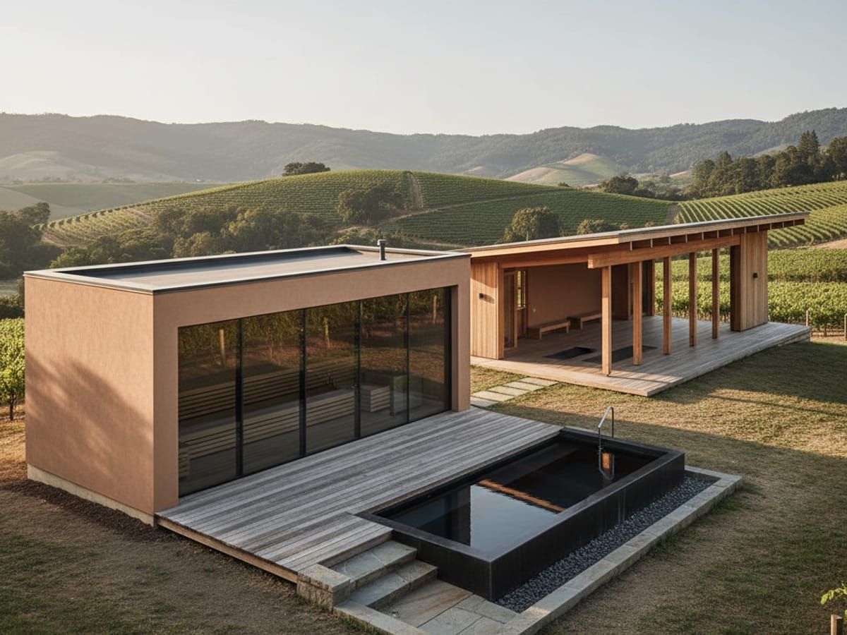 Wellness structure with sauna and cold plunge